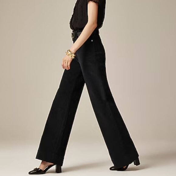 J. Crew Denim - J Crew Wide Leg Corduroy Pants Black High Rise Stretch Size 31